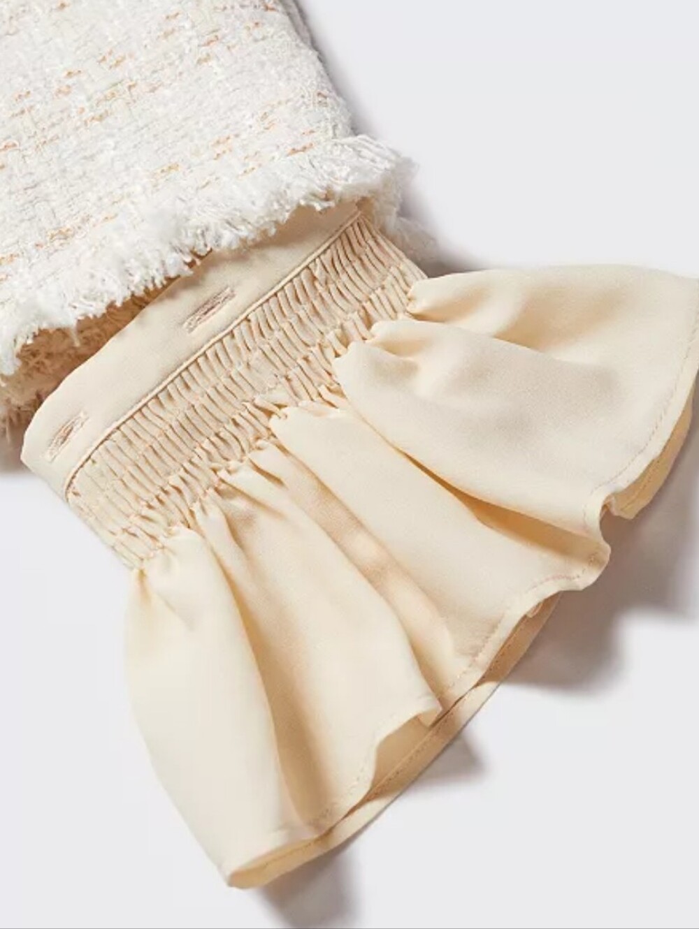 Mango Cream Tweed Collarless Jacket with Ruffle Cuffs (Removable) - Picture 6 of 15